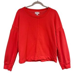 Evereve Sweatshirt XL Coral Crewneck Drop Shoulder Ribbed Casual Lounge Top